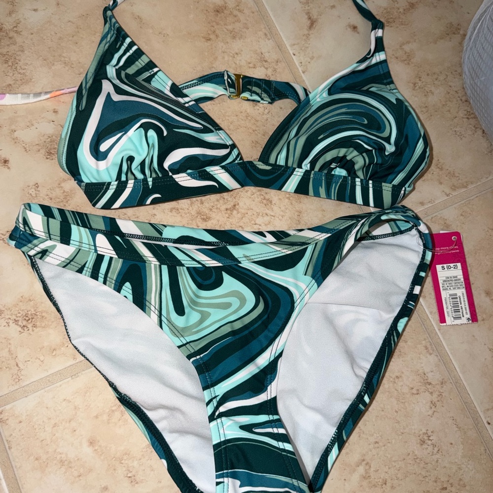 Xhilaration Teal and White Swirl Bikini